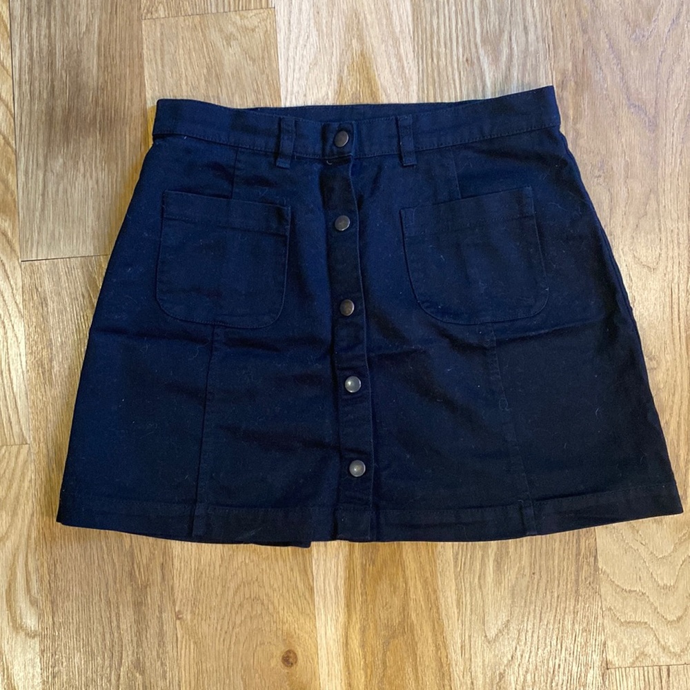 Monki Black Snap Close Skirt - Size 38